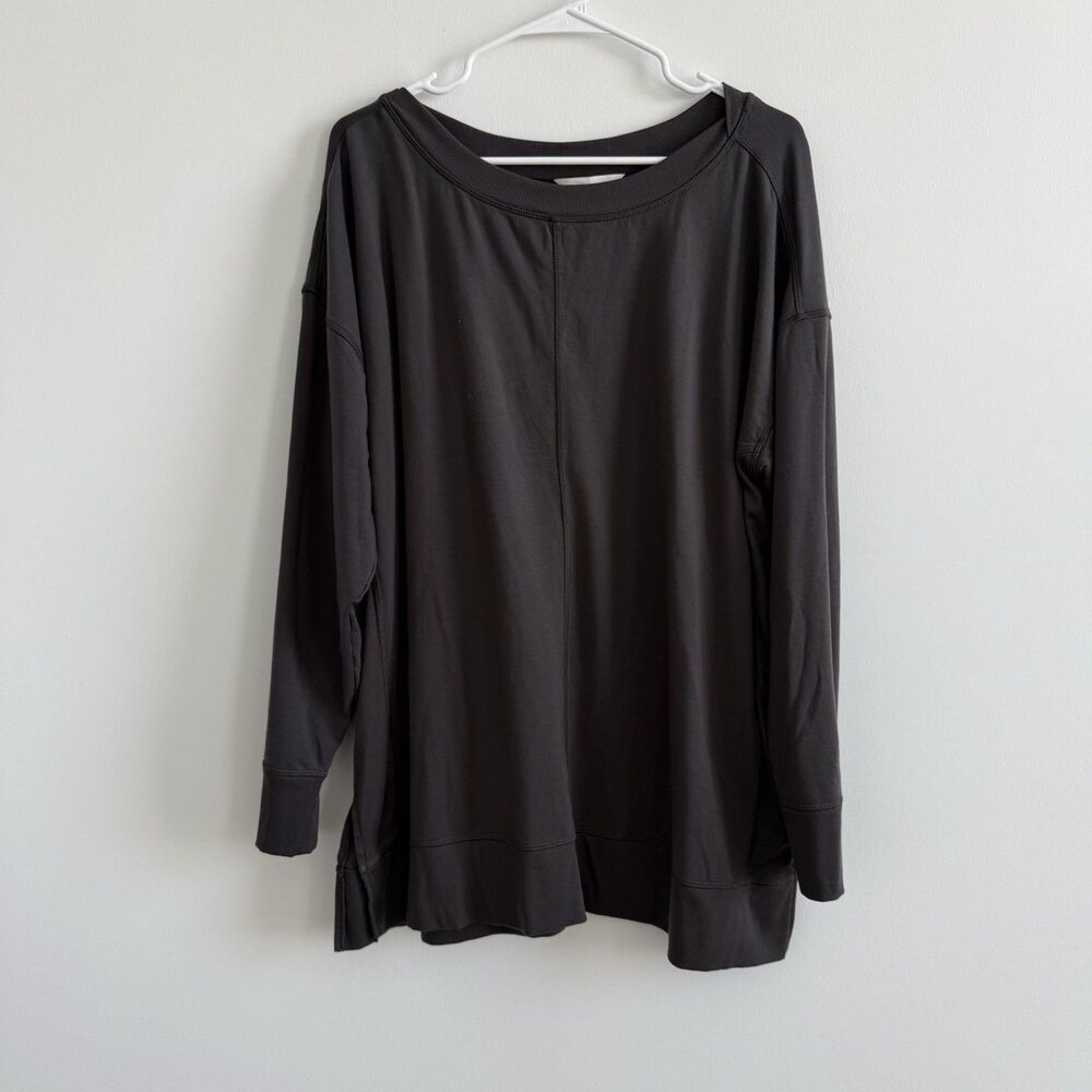 Garnet Hill Gray Boat Neck Tunic Top Oversized Loungewear Minimalist Sz XL